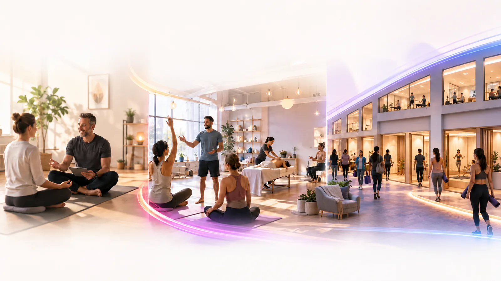 Zdieľaná wellness miestnosť rastúca na centrum s viacerými poskytovateľmi a priestormi na aktivity